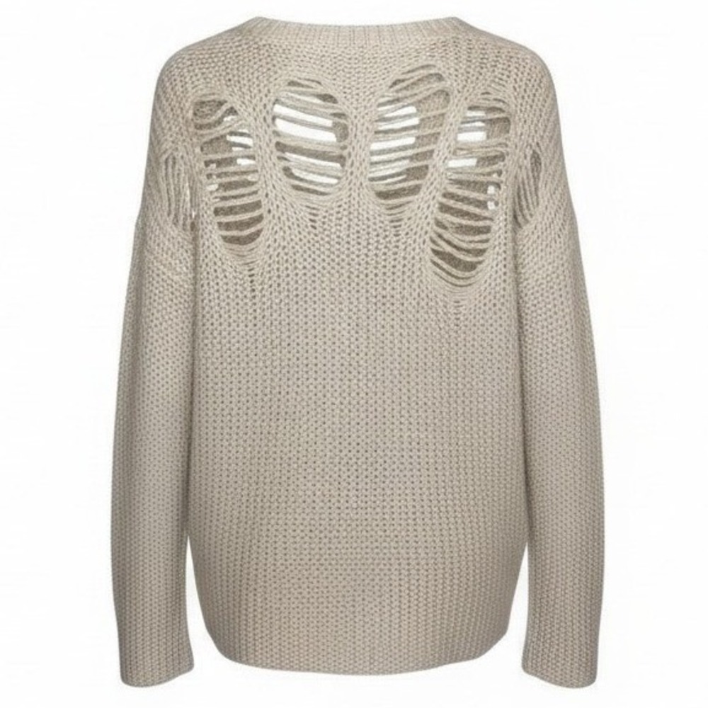 JOHN + JENN Distressed Pullover Sweater Gray Women's Oversized X Small Anthro - Picture 2 of 6